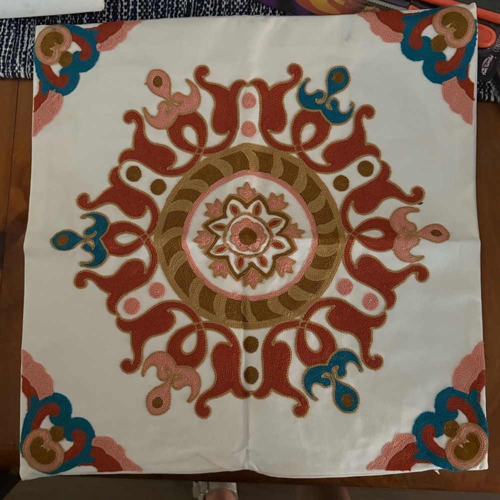 Colorful Embroidered Square pillow cover